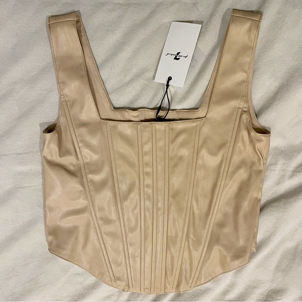 7 For All Mankind Faux Leather Nude Beige Corset with Boning
